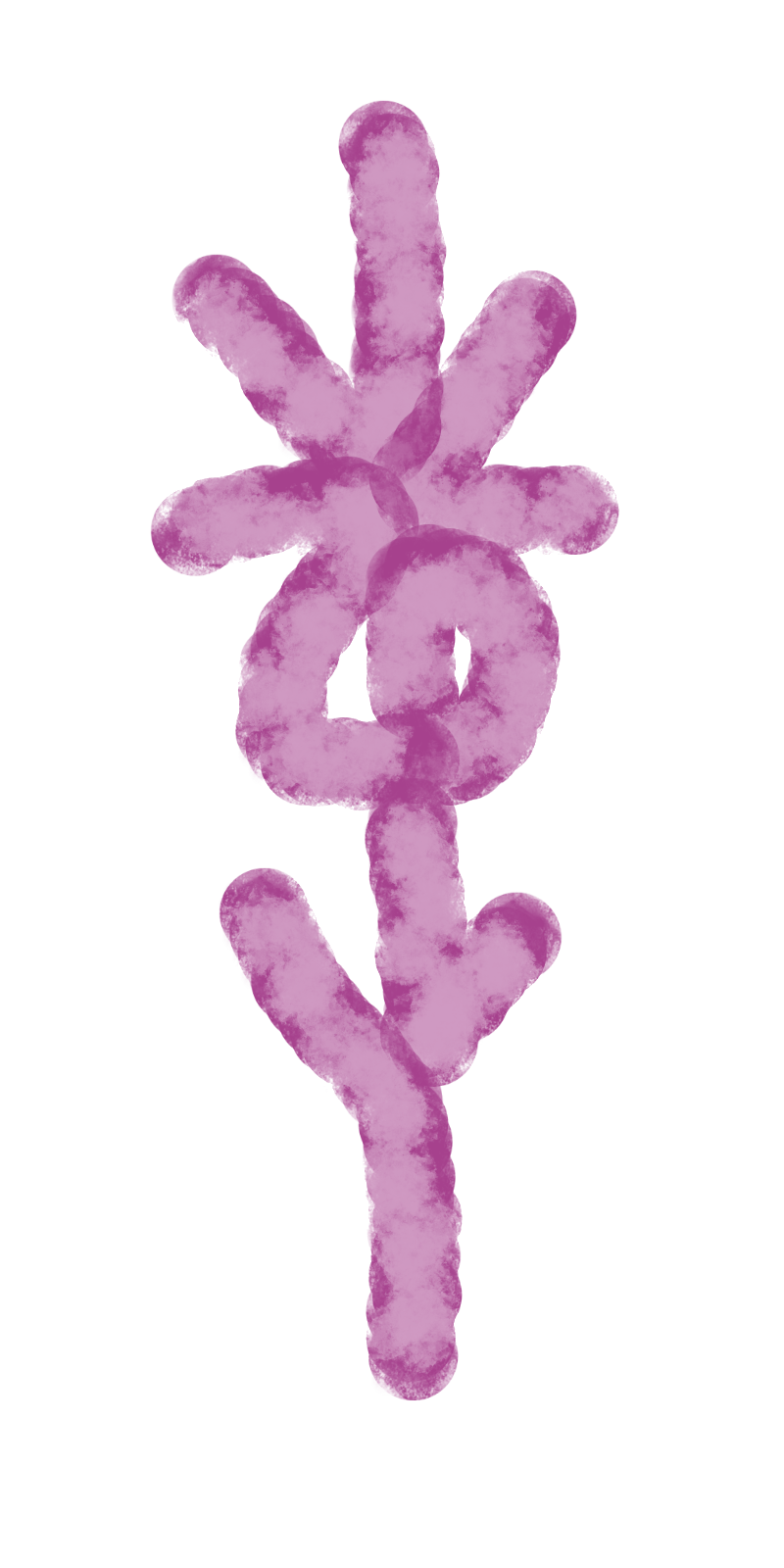 A pink rune consisting of several chevrons, a circle, and a central line.